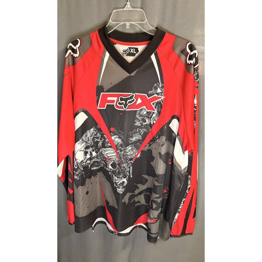 Vintage Y2K Fox Racing Motocross Red Black Mens XL Long Sleeve Jersey